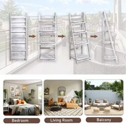 NO MORE TAG Ladder Shelf, Folding 4-Tier Ladder Shelf, Wood Plant Shelf, Decorative Shelves Collapsible, Flower Display Storage Rack For Living Room, Home Office, Kitchen, Bedroom, No Assembly, White -Best Furniture Store 51MkOuLCgnL