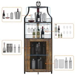 Alkmaar Corner Wine Cabinets, Bar Cabinets With Glass Shelves, Sideboards And Buffet Cabinets With Shelves, With Anti-Tipping Device (Rustic Brown) 8 Alkmaar Corner Wine Cabinets, Bar Cabinets With Glass Shelves, Sideboards And Buffet Cabinets With Shelves, With Anti-Tipping Device (Rustic Brown) -Best Furniture Store 51Ml1fmtHeL