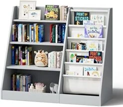 White 4 Tier Kids Wooden Bookshelf, Five Layer Sling Bookcase, Kids Storage Book Rack, Book And Toy Organizer Cabinet, Book Display, For Playroom, Bedroom, Study Living Room, Nursery,Classroom -Best Furniture Store 51Ml2WVbrgL. AC