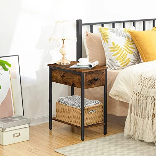 HOOBRO Side Table, 2-Tier Nightstand With Drawer, Narrow End Table For Small Spaces, Stable And Sturdy Construction, Wood Look Accent Furniture With Metal Frame, Rustic Brown And Black BF048BZ01 2 HOOBRO Side Table, 2-Tier Nightstand With Drawer, Narrow End Table For Small Spaces, Stable And Sturdy Construction, Wood Look Accent Furniture With Metal Frame, Rustic Brown And Black BF048BZ01 - Image 2