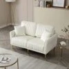 KIVENJAJA Velvet Loveseat Sofa, Channel Tufted 2-Seater Small Couch, Modern Love Seat With 2 Pillows For Living Room Bedroom Apartment, 55”W (Beige)