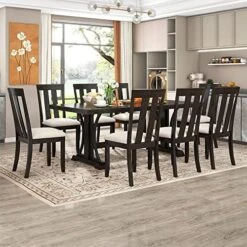 Mojay 6-Piece Rectangular Espresso Wood Dining Table Set With 4 Upholstered Chairs And Bench For Kitchen And Dining Room 25 Mojay 6-Piece Rectangular Espresso Wood Dining Table Set With 4 Upholstered Chairs And Bench For Kitchen And Dining Room -Best Furniture Store 51MnT1K YCL. AC