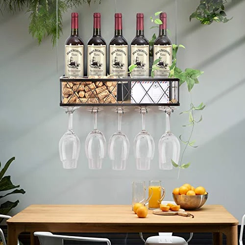 Kingrack Wall Mounted Wine Rack,Metal & Wooden Wine Shelf With Glass Holder & Cork Storage,Champagne Bottle Holder,Hanging Rustic Wine Holder, Floating Wine Shelf For Kitchen, Home, Living Room 4 Kingrack Wall Mounted Wine Rack,Metal & Wooden Wine Shelf With Glass Holder & Cork Storage,Champagne Bottle Holder,Hanging Rustic Wine Holder, Floating Wine Shelf For Kitchen, Home, Living Room - Image 4