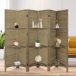 4 Panel Room Divider With Shelves 5.6ft.Tall Folding Privacy Screen Panels, Room Divider Wall, Divider For Room Separation, Room Divider Shelves,Place Small Items, Effectively Block Sight(White) -Best Furniture Store 51N0jLrjpCL. AC