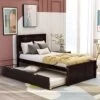 MERITLINE Wood Twin Bed With Trundle,Twin Bed Frames With Headboard, Platform Bed For Guest Room, Boys And Girls, Twin Size, Espresso