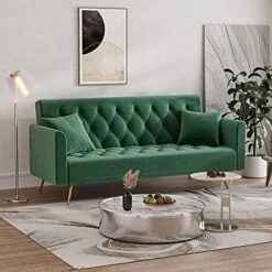 OUYESSIR Velvet Futon Sofa Bed, Convertible Sofa Bed With 3 Adjustable Backrest Angles, Sturdy Sleeper Sofa In 71", Small Futon Sofas For Living Room, Apartment, Futon Couch In Green (Without Pillows) -Best Furniture Store 51NCKfqblgL. AC