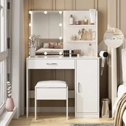 Makeup Vanity With Lights, Vanity Desk With Mirror And Lights Set, Large Drawer And Two-Tier Lots Storage Cabinet Dresser, 3 Lighting Modes Adjustable Brightness, Makeup Table For Bedroom, White 17 Makeup Vanity With Lights, Vanity Desk With Mirror And Lights Set, Large Drawer And Two-Tier Lots Storage Cabinet Dresser, 3 Lighting Modes Adjustable Brightness, Makeup Table For Bedroom, White -Best Furniture Store 51NI32TdOAL. AC