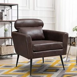 Mikibama Mid Century Modern Accent Chair Upholstered Reading Chair Armchair With Metal Legs And Throw Pillow Side Chair For Living Room Bedroom Office (Ivory,Teddy Fabric) -Best Furniture Store 51NMn3EzUVL. AC