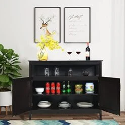 LOKO Buffet Cabinet With Storage, Freestanding Kitchen Cabinet With Adjustable Shelf, Storage Sideboard Console Table, 45 X 20 X 36 Inches (Brown)
