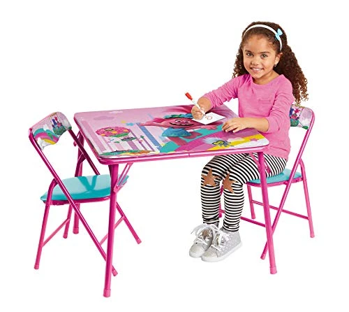 Trolls Activity Table Sets – Folding Childrens Table & Chair Set – Includes 2 Kid Chairs With Non Skid Rubber Feet & Padded Seats – Sturdy Metal Construction , Pink 1 Trolls Activity Table Sets – Folding Childrens Table & Chair Set – Includes 2 Kid Chairs With Non Skid Rubber Feet & Padded Seats – Sturdy Metal Construction , Pink