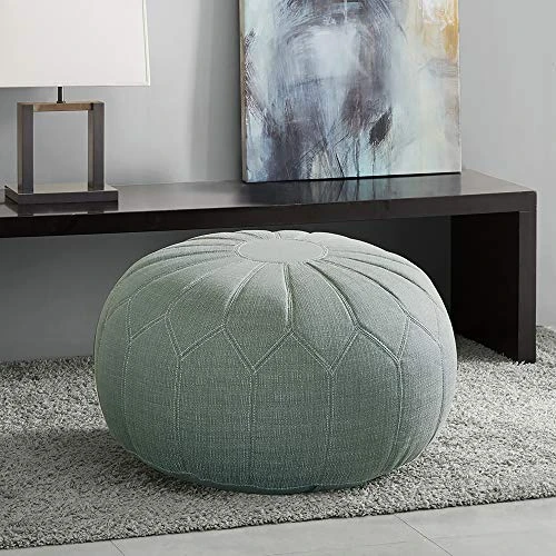 Madison Park Kelsey Round Floor Pillow Pouf Ottoman Large - Soft Fabric, Polystyrene Beads Fill Seafoam Ottoman Foot Stool - 1 Piece Mid-Century Modern Floral Design Oversized Beanbag 2 Madison Park Kelsey Round Floor Pillow Pouf Ottoman Large - Soft Fabric, Polystyrene Beads Fill Seafoam Ottoman Foot Stool - 1 Piece Mid-Century Modern Floral Design Oversized Beanbag - Image 2