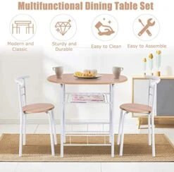 FANTASK 3 Pieces Dining Set, Breakfast Table Set W/Metal Frame And Storage Shelf, Compact Table And 2 Chairs Set For Home Bistro Pub Apartment Kitchen Dining Room Cafe -Best Furniture Store 51NXOx6vndL
