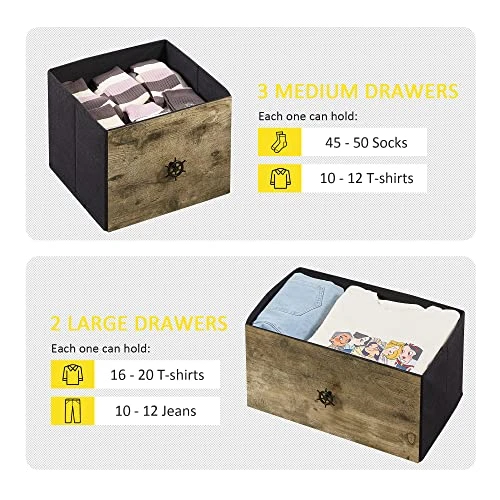 Dresser For Bedroom With 5 Drawers, Storage Organizer Unit Wide Chest For Closet, Clothes, Bedside, Living Room, Metal Frame & Wooden Top & Fabric, Grey 5 Dresser For Bedroom With 5 Drawers, Storage Organizer Unit Wide Chest For Closet, Clothes, Bedside, Living Room, Metal Frame & Wooden Top & Fabric, Grey - Image 5