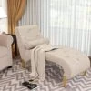 POINTANT Chaise Lounge Indoor Upholstered Armless Chaise Lounge Chair Button Modern Recliner Sofa Sleeper Sofa For Living Room, Bedroom-Beige