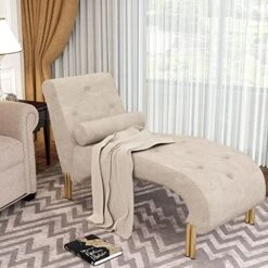 POINTANT Chaise Lounge Indoor Upholstered Armless Chaise Lounge Chair Button Modern Recliner Sofa Sleeper Sofa For Living Room, Bedroom-Beige