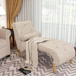 POINTANT Chaise Lounge Indoor Upholstered Armless Chaise Lounge Chair Button Modern Recliner Sofa Sleeper Sofa For Living Room, Bedroom-Beige -Best Furniture Store 51Ndd8qtMnL. AC