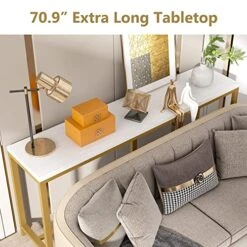 Tribesigns 70.9 Inch Extra Long Sofa Table, Modern Gold Console Table Behind Couch, Narrow Entryway Table Skinny Hallway Table For Living Room (Gold And White) -Best Furniture Store 51NetJql8UL