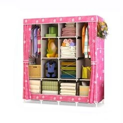 N/A Simple Wardrobe Fabric Folding Cloth Storage Cabinet DIY Assembly Easy Install Reinforcement