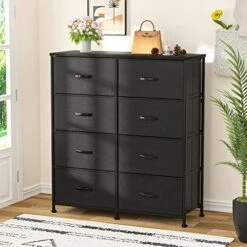 Dresser For Bedroom With 8 Drawers, Wide Chest Of Drawers, Fabric Closet Dresser, Clothing Storage Organizer Unit With Fabric Bins, For Closet, TV Stand, Living Room, Hallway, Nursery (Black) -Best Furniture Store 51Njt4gzqAL