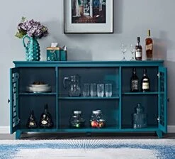 WTRAVEL Buffet Sideboard Kitchen Buffet Storage Cabinet, 2 Doors Storage Cabinet With Adjustable Shelves, Wood Console Table For Kitchen, Dining, Living Room, Teal Blue -Best Furniture Store 51Njtt1jV7L
