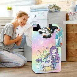 ALAZA Cute Laundry Hamper Kids Girls, Fabric Laundry Bakset Collapsible, Dirty Clothes Hamper, Rainbow Magic Unicorn Mermaid Girl -Best Furniture Store 51Nnr27i5FL