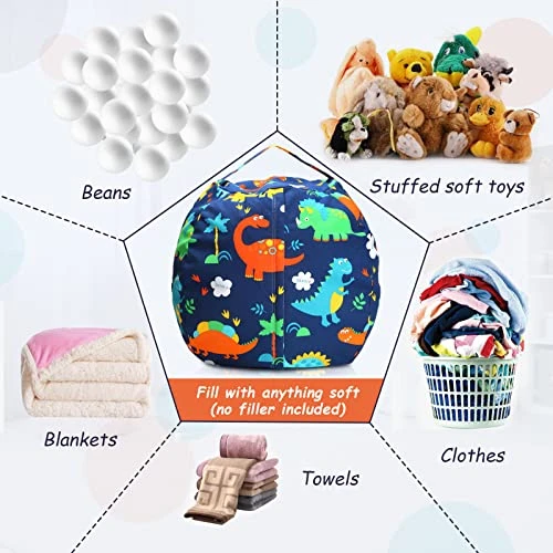 Hadieru Stuffed Animal Storage Bean Bag Chairs For Kids, Stuffable Canvas Bean Bag Cover Only Without Filler Kids Toy Storage Organizer(Dinosaur) 2 Hadieru Stuffed Animal Storage Bean Bag Chairs For Kids, Stuffable Canvas Bean Bag Cover Only Without Filler Kids Toy Storage Organizer(Dinosaur) - Image 2
