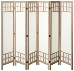 Oriental Furniture 5 1/2 Ft. Tall Window Pane Fabric Room Divider - Burnt Grey - 6 Panel