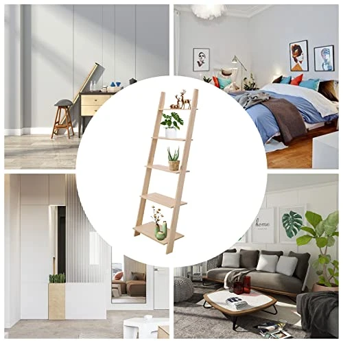 Gdrasuya10 Solid Wood Ladder Shelf, 5-Tier Multifunctional Modern Plant Flower Book Display Shelf, Free Standing Storage Rack For Office Living Room Bathroom Kitchen, 20kg Load Per Layer 4 Gdrasuya10 Solid Wood Ladder Shelf, 5-Tier Multifunctional Modern Plant Flower Book Display Shelf, Free Standing Storage Rack For Office Living Room Bathroom Kitchen, 20kg Load Per Layer - Image 4