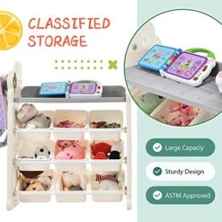 Merax Toy Storage Organizer With Kids Bookshelf, Toy Organizer With 12 Bins And 5-Tier Bookshelf For Kids Bedroom Playroom Living Room (Organizer + Book Shelf, White) -Best Furniture Store 51OE8euLI9L