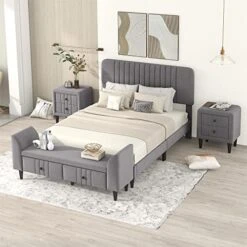 Queen Size Platform Bed With 2 Nightstands, 3 Pieces Queen Bedroom Set, Wood Queen Bed With Headboard, Queen Bedroom Furniture Sets (Champagne Silver) 19 Queen Size Platform Bed With 2 Nightstands, 3 Pieces Queen Bedroom Set, Wood Queen Bed With Headboard, Queen Bedroom Furniture Sets (Champagne Silver) -Best Furniture Store 51OIX8AabLL. AC