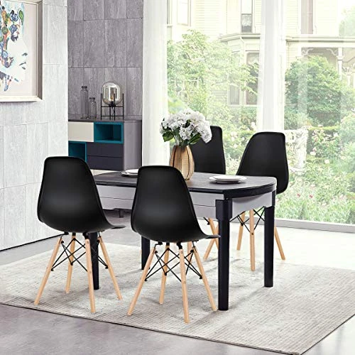 GOFLAME DSW Dining Chairs, Shell Plastic Chairs With Wood Legs, Modern Style Armless Chairs For Living Room Kitchen Bedroom, Eiffel DSW Style Side Chairs With Ergonomic Backrest Set Of 4, Black 6 GOFLAME DSW Dining Chairs, Shell Plastic Chairs With Wood Legs, Modern Style Armless Chairs For Living Room Kitchen Bedroom, Eiffel DSW Style Side Chairs With Ergonomic Backrest Set Of 4, Black - Image 6