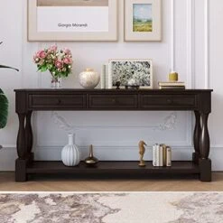 P PURLOVE 64" Long Console Table With 3 Drawers Long Sofa Table With Wide And Extra Thick Tabletop And Bottom Shlef For Entryway Hallway -Best Furniture Store 51OW6RuKReL. AC