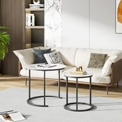 IDEALHOUSE Round Coffee Table Set Of 2, Modern Accent Marble Texture Coffee Tables For Living Room, Nesting Table For Reception Room And Office Room (Black) -Best Furniture Store 51Os7jiipJL
