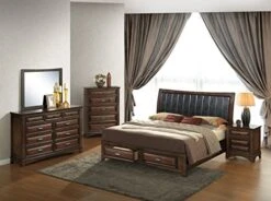 Broval 179 Light Espresso Finish King Storage Bed, Dresser, Mirror, Night Stand, Chest Wood Bed Room Set