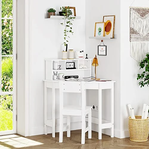 UTEX Kids Desk,Wooden Study Desk With Chair For Children,Writing Desk With Storage And Hutch For Home School Use,White 6 UTEX Kids Desk,Wooden Study Desk With Chair For Children,Writing Desk With Storage And Hutch For Home School Use,White - Image 6
