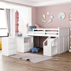 GLORHOME Twin Size Low Loft Bed House Bedframe With Roof And 2 Windows,Wood Slat Support, Fun Bedroom Furniture For Kids, White 23 GLORHOME Twin Size Low Loft Bed House Bedframe With Roof And 2 Windows,Wood Slat Support, Fun Bedroom Furniture For Kids, White -Best Furniture Store 51P3xn2eN5L. AC 1