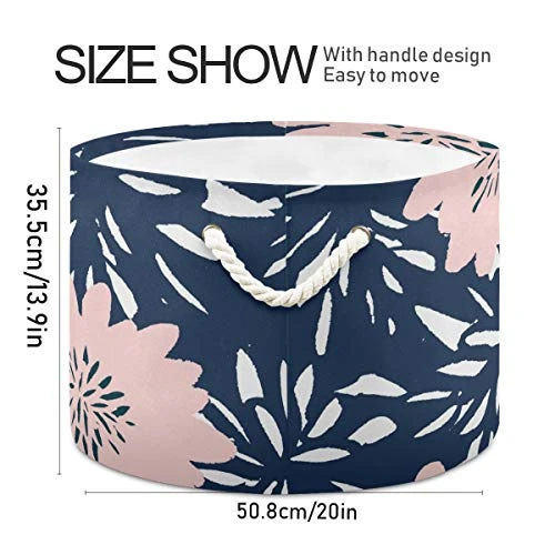 ALAZA Round Storage Basket Bin Abstract Pink Flowers Collapsible Waterproof Laundry Hamper Baby Nursery Basket Organizer With Handles For Bedroom Closet Toys Gifts 2 ALAZA Round Storage Basket Bin Abstract Pink Flowers Collapsible Waterproof Laundry Hamper Baby Nursery Basket Organizer With Handles For Bedroom Closet Toys Gifts - Image 2