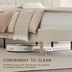 King Size Bed Frame Upholstered Platform With Complete Headboard And Strong Wooden Slats, No Box Spring Needed, Easy Assembly,Beige -Best Furniture Store 51PANWoty8L