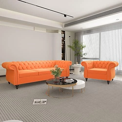 QHITTY 2 Piece Living Room Set, Sectional Chesterfield Sofa Chair Contemporary Upholstered Velvet Loveseat Couch Sets For Living Room, Bedroom, Office 7 QHITTY 2 Piece Living Room Set, Sectional Chesterfield Sofa Chair Contemporary Upholstered Velvet Loveseat Couch Sets For Living Room, Bedroom, Office - Image 7