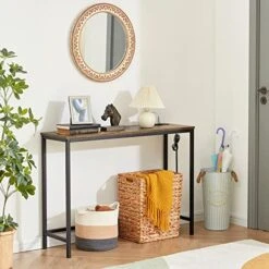 Lifewit 39.4” Console Entryway Table With 2 Power Outlets And 2 USB Ports,Industrial Narrow Sofa Table For Hallway, Living Room,Bedroom,Kitchen, Metal Frame, Rustic Brown, Easy Assembly
