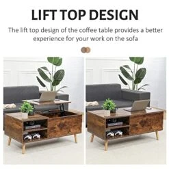 Coffee Table With Storage, Rustic Coffee Table, Wood Lift Top Coffee Table With Charging Station Sofa Table With Metal Frame And And Adjustable Feet, Large Storage Space, Easy Assembly, Rustic Brown -Best Furniture Store 51PDiQH4tLL
