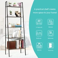 5 Shelves Ladder Shelf, 5 Tier Bookshelf, Storage Rack Wooden Shelf Ladder, Ladder Shelf Bookcase, Rustic Industrial Shelving Unit, Vintage Flower Plant Stand Rack For Living Room, Bedroom And Office -Best Furniture Store 51PEzqHEtjL