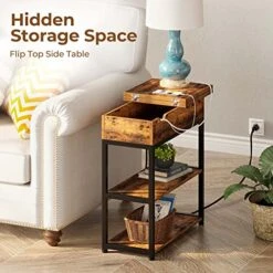 Rolanstar End Table With Charging Station, Narrow Nightstand, Flip Top Side Table With USB Ports And Storage Shelves For Small Spaces, Living Room, Bedroom (Rustic Brown) 13 Rolanstar End Table With Charging Station, Narrow Nightstand, Flip Top Side Table With USB Ports And Storage Shelves For Small Spaces, Living Room, Bedroom (Rustic Brown) -Best Furniture Store 51PLISnM7sL