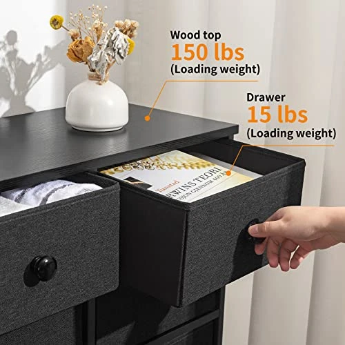 12 Drawer Dresser For Bedroom Chest Of Drawers Closets Large Capacity Organizer Tower Steel Frame Wooden Top Living Room Entryway Office (Black Grey) YLZ12B8 4 12 Drawer Dresser For Bedroom Chest Of Drawers Closets Large Capacity Organizer Tower Steel Frame Wooden Top Living Room Entryway Office (Black Grey) YLZ12B8 - Image 4