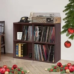 Way Basics Vintage Vinyl Record Cube 2-Shelf Storage, Organizer - Fits 170 LP Albums (Tool-Free Assembly And Uniquely Crafted From Sustainable Non Toxic ZBoard Paperboard) Espresso -Best Furniture Store 51PN331QMNL