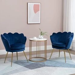 ZJhome Modern Accent Velvet Chairs Set Of 2 Comfy Upholstered Vanity Chairs For Bedroom Shell-Shaped Armchair Dining Chairs With Golden Metal Legs Desk Chair Makeup Chairs For Living Room(Beige) -Best Furniture Store 51PPhKbbIBL. AC