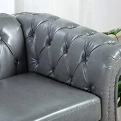 QHITTY Accent Large Sofa, Chesterfield Couch 3 Seater Modern Leather Couch Upholstered Sofa With Tufted Back For Living Room Furniture (Grey) 19 QHITTY Accent Large Sofa, Chesterfield Couch 3 Seater Modern Leather Couch Upholstered Sofa With Tufted Back For Living Room Furniture (Grey) -Best Furniture Store 51PQc8VinIL