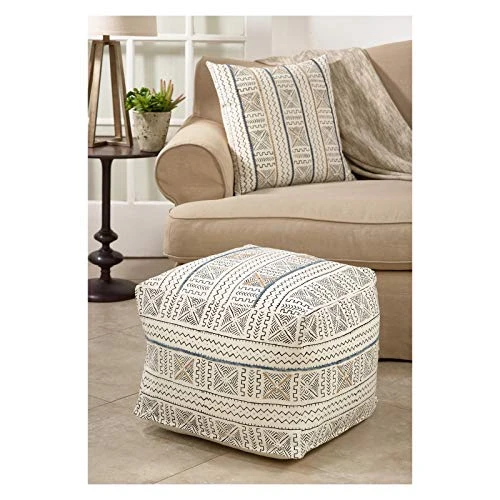 Occasion Gallery White African Mud Cloth Inspired Pouf, Floor Ottoman Seating, Footrest, Stuffed Comfy Chair, Floor Cushion Accent, 20" X 20" X 14" (1 Piece), 100% Cotton 2 Occasion Gallery White African Mud Cloth Inspired Pouf, Floor Ottoman Seating, Footrest, Stuffed Comfy Chair, Floor Cushion Accent, 20" X 20" X 14" (1 Piece), 100% Cotton - Image 2