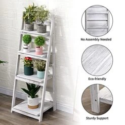 Babion 4-Tier Ladder Shelf, Plant Shelf Ladder Shelves White Folding Shelf Stable Wooden Shelf Freestanding Plant Shelves Flowerpot Stand Indoor Ladder Bookshelf For Office, Bedroom, Balcony (White) -Best Furniture Store 51PeqPKrxIL 1