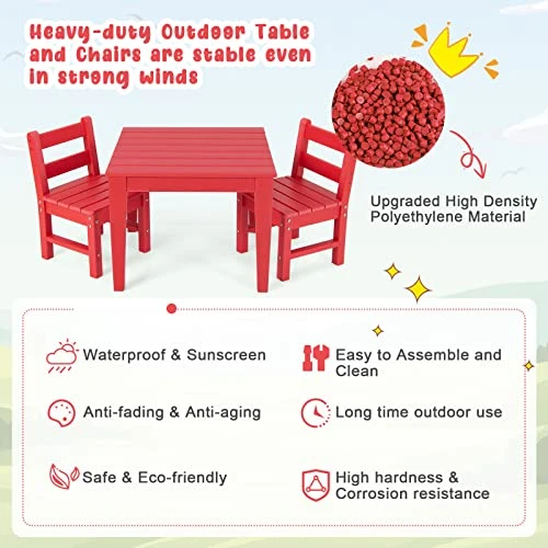 Costzon Kids Table, 25.5" X 25.5" Square Activity Play Table For Reading, Drawing, All-Weather & Heavy-Duty, Waterproof Table For Playroom, Nursery, Backyard, Indoor & Outdoor, Toddler Table (Red) 2 Costzon Kids Table, 25.5" X 25.5" Square Activity Play Table For Reading, Drawing, All-Weather & Heavy-Duty, Waterproof Table For Playroom, Nursery, Backyard, Indoor & Outdoor, Toddler Table (Red) - Image 2